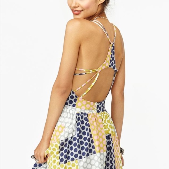 love spray Dresses & Skirts - Polka Dot Open-Back Summer Dress in Navy, Yellow & Pink medium